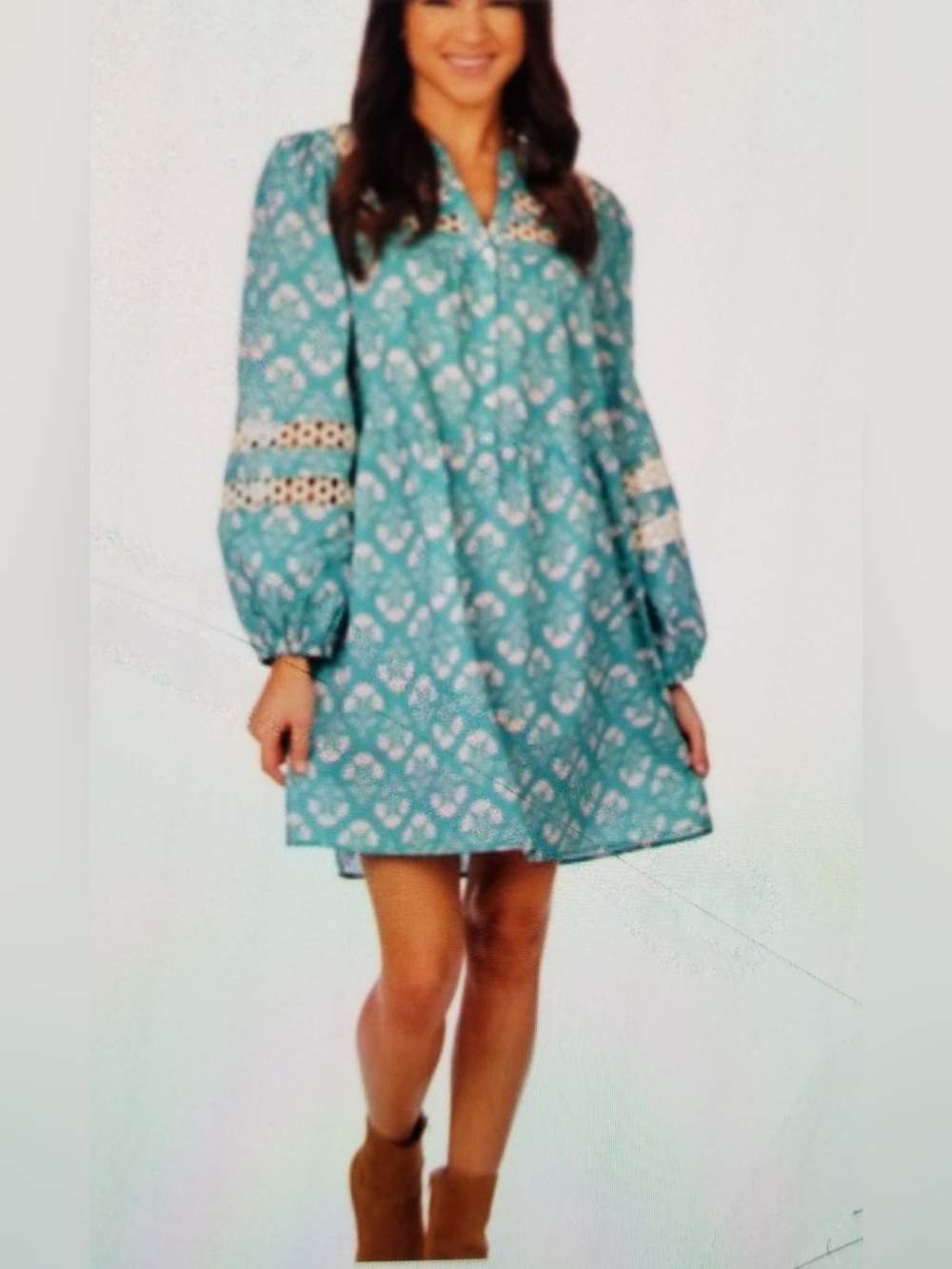 Mud Pie Teal Floral Eyelet-Detail Shift Dress